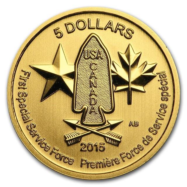 2015 Canada 5 Dollars First Special Service Force 1/10 Oz. 9999 Fine Gold Coin