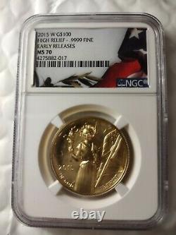 2015 W G$ 100 High Relief. 9999 Fine Early Releases NGC MS 70