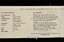 2015-W High Relief Liberty Eagle Gold Coin $100 US. 9999 Fine Gold in box w COA