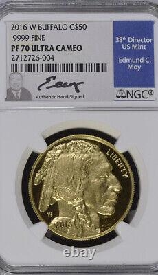 2016 $50 Dollar Buffalo Gold Coin. 9999 Fine Edmund C. Moy PF 70 Ultra Cameo