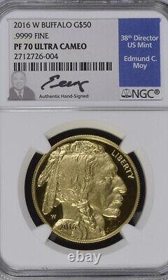 2016 $50 Dollar Buffalo Gold Coin. 9999 Fine Edmund C. Moy PF 70 Ultra Cameo