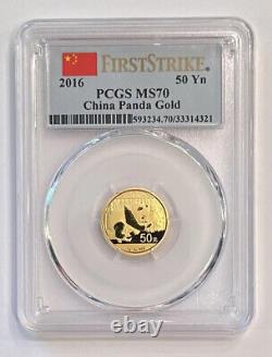2016 50 Yuan China Gold Panda? PCGS MS70 First Strike. 3 Grams 999 Fine Gold