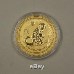 2016 Australia Perth Mint $50 Dollar UNC Monkey Gold Coin 1/2 Oz. 999 Fine