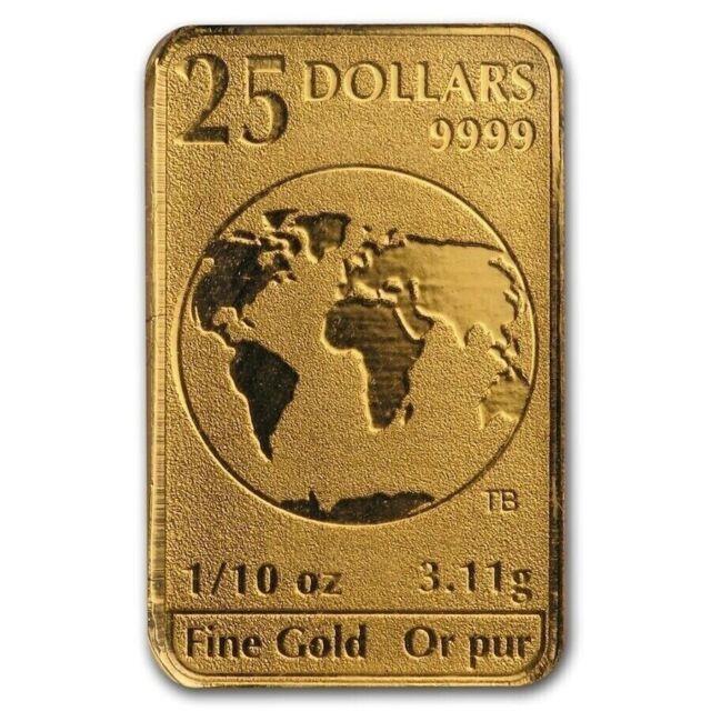 2016 Canada $25 1/10 Oz. 9999 Fine Gold Bar Queen Elizabeth Ii