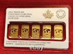 2016 Canada 5 x 1/10 oz RCM Fine Gold $25 Coin Bar Set in Certified Assay Card