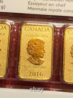 2016 Canada 5 x 1/10 oz RCM Fine Gold $25 Coin Bar Set in Certified Assay Card