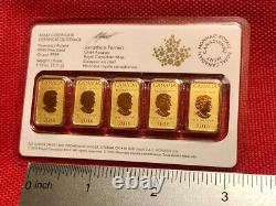 2016 Canada 5 x 1/10 oz RCM Fine Gold $25 Coin Bar Set in Certified Assay Card