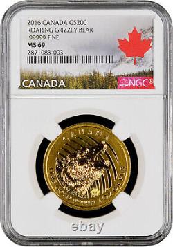 2016 Canada Gold Coin Roaring Grizzly Bear MS69.99999 Fine gold coin, NGC Coin