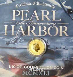2016-P $15 Pearl Harbor 75th Anniversary 1/10 oz. 9999 Fine Gold Perth Mint
