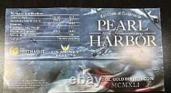 2016 Tuvalu 1/10 Oz Gold Bullion Pearl Harbor 75th, Perth Mint. 9999 Fine COA