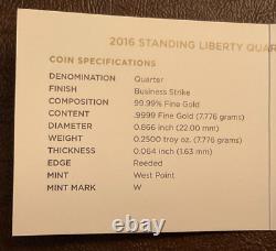 2016-W 1/4 oz. 9999 Fine Gold Standing Liberty Quarter Centennial (withOGP)