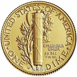 2016 W Centenial Mercury Dime 1/10oz. 9999 Fine Gold in OGP