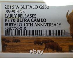 2016-W Gold American Buffalo $50 Proof Coin. 9999 Fine PF70 Ultra Cameo ER