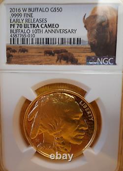 2016-W Gold American Buffalo $50 Proof Coin. 9999 Fine PF70 Ultra Cameo ER