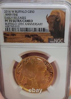 2016-W Gold American Buffalo $50 Proof Coin. 9999 Fine PF70 Ultra Cameo ER