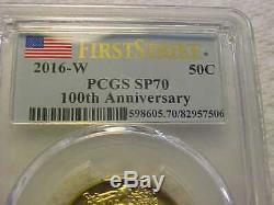 2016 W Gold Walking Liberty Half PCGS SP 70 100th Anniversary. 5 Ounce 9999 FINE