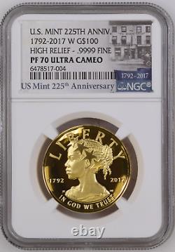 2017 225th Anniversary US Mint High Relief 1oz Gold Coin NGC PF 70 UC Perfect