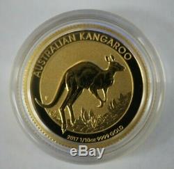 2017 Australia Kangaroo 1/10 oz. 9999 Fine Gold $15 Dollars Coin In Capsule