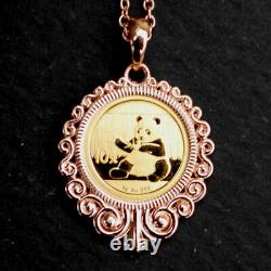 2017 Chinese 10 Yuan Panda 1 Gram. 999 Fine Gold Coin 12K Rose Gold Necklace NEW