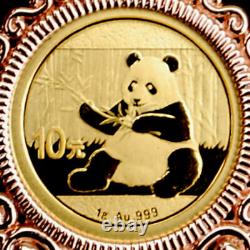 2017 Chinese 10 Yuan Panda 1 Gram. 999 Fine Gold Coin 12K Rose Gold Necklace NEW