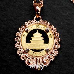 2017 Chinese 10 Yuan Panda 1 Gram. 999 Fine Gold Coin 12K Rose Gold Necklace NEW