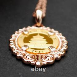 2017 Chinese 10 Yuan Panda 1 Gram. 999 Fine Gold Coin 12K Rose Gold Necklace NEW