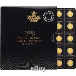 2018 25x1 g. Gold Maplegram25 RCM Royal Canadian Mint. 9999 Fine in Assay