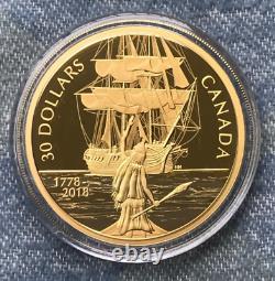 2018 Canada $30 Captain Cook and the HMS Resolution Fine Silver Gold-Plated Coin