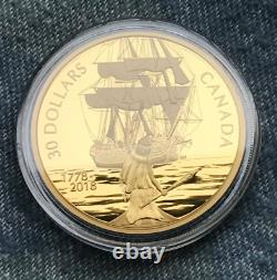 2018 Canada $30 Captain Cook and the HMS Resolution Fine Silver Gold-Plated Coin