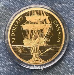 2018 Canada $30 Captain Cook and the HMS Resolution Fine Silver Gold-Plated Coin