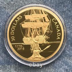 2018 Canada $30 Captain Cook and the HMS Resolution Fine Silver Gold-Plated Coin