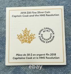 2018 Canada $30 Captain Cook and the HMS Resolution Fine Silver Gold-Plated Coin
