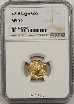 2018 Gold Eagle $5 NGC MS 70 (Tenth-Ounce) 1/10 oz Fine Gold