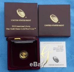 2018 Proof 1/10th oz. 9999 Fine Gold $10 American Liberty, Gold Proof $10 Coin