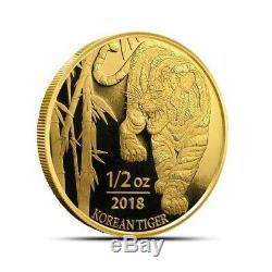2018 South Korea KOMSCO 1/2 oz. 9999 Fine Gold Tiger Medallion in Capsule