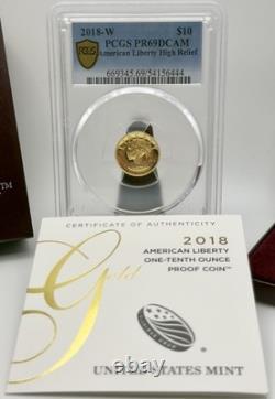 2018 W $10 American Liberty High Relief. 9999 Fine Gold Coin PCGS PR69DCAM NFC 2018 W $10 American Liberty High Relief. 9999 Fine Gold Coin PCGS PR69DCAM NFC