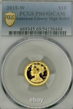 2018 W $10 American Liberty High Relief. 9999 Fine Gold Coin PCGS PR69DCAM NFC 2018 W $10 American Liberty High Relief. 9999 Fine Gold Coin PCGS PR69DCAM NFC