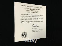 2018-W American Gold Liberty $10 Proof Coin 1/10 oz. 999 fine with OGP & COA