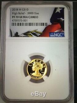 2018-W American Liberty Gold $10 NGC PF70 Ultra Cameo 1/10oz Fine Gold. 9999 HR