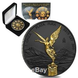 2019 1 oz Mexican Silver Libertad Coin. 999 Fine Black Ruthenium 24K Gold