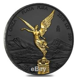 2019 1 oz Mexican Silver Libertad Coin. 999 Fine Black Ruthenium 24K Gold