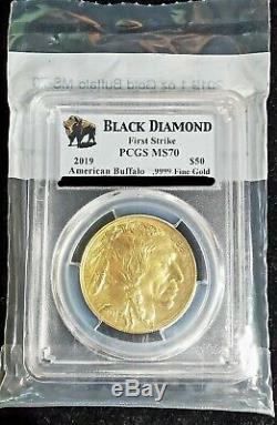 2019 $50 American Gold Buffalo PCGS MS70 First Strike. 9999 Fine Gold AMPEX