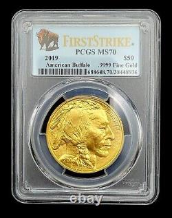 2019 American Buffalo 1. Oz $50 First Strike. 9999 Fine Gold Coin PCGS MS70