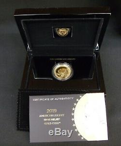 2019 American Liberty High Relief Gold Coin 1 Ounce. 999 Fine with COA & Box