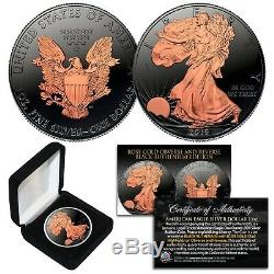 2019 BLACK RUTHENIUM 1oz. 999 Fine Silver American Eagle Coin 24K ROSE GOLD