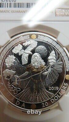 2019 Canadian $20 Norse Gods Frigg 1 oz Fine Silver Gold-plated Coin NGC PR69
