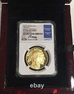 2019 W Buffalo G$50.9999 Fine Ngc Graded Pf 70 Ultra Cameo Ed Moy Hand Signed