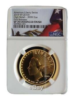 2019 american liberty high relief gold coin 9999fine first releases SP-70
