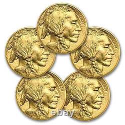 2020 1 oz Gold Buffalo BU Lot of 5 Coins. 9999 Fine Gold US