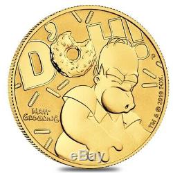 2020 1 oz Tuvalu Homer Simpson Gold Coin. 9999 Fine BU In Cap